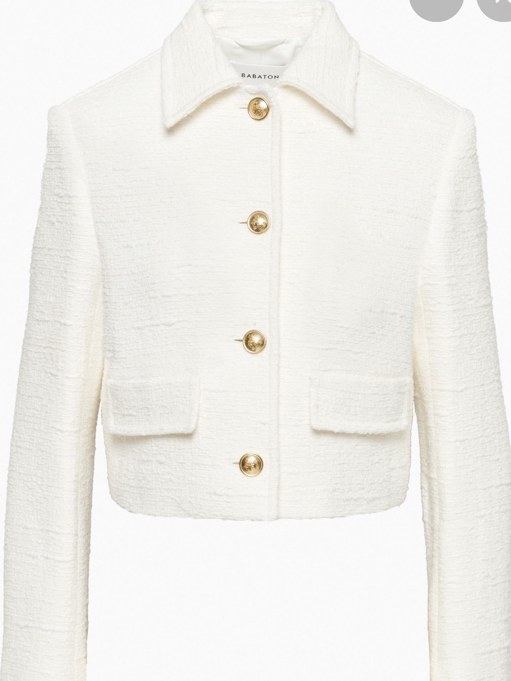 Babaton Ivory Tweed Cropped Jacket with Gold Buttons